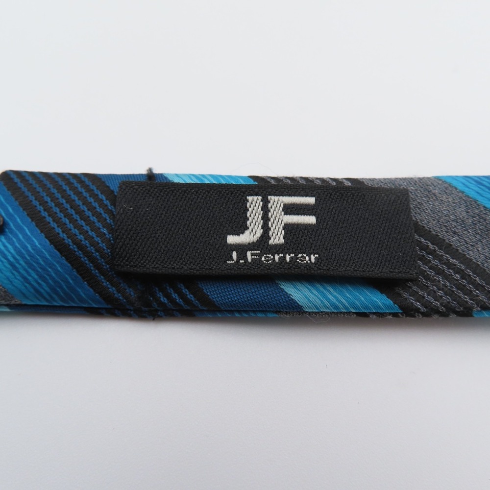 J Ferrar Bow Tie Polyester Blue Gray Striped 2" Wide Pre Tied - Picture 3 of 4